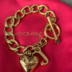 Y2K- Vintage Juicy Couture Gold Chain Bracelet with Heart and J Charm